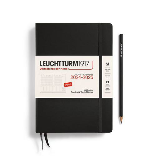 Leuchtturm, Black, Academic, Art & School, 2025, 18 Month, A5, Medium, Weekly, Planner, 816358